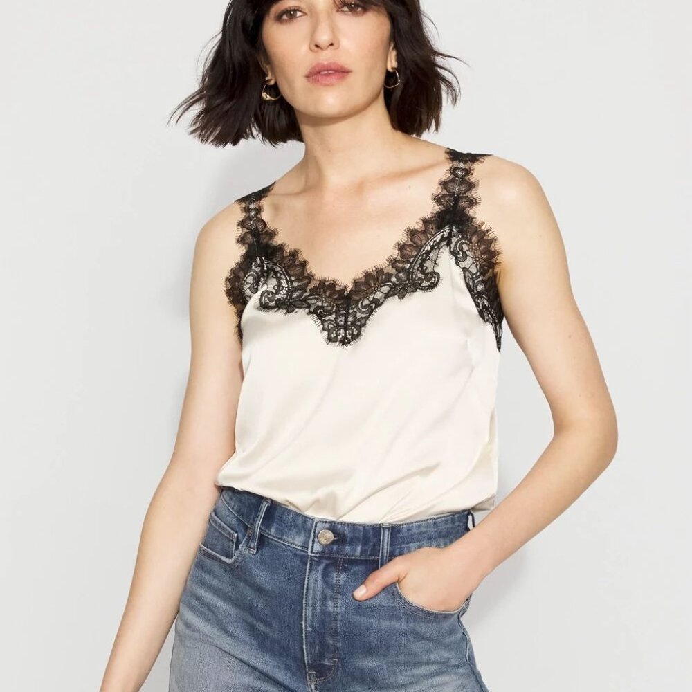 WHBM Lace Trimmed Satin Camisole
